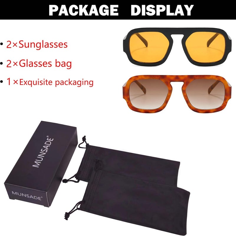 MUNSADE Trendy Square Aviator Sunglasses for Women Flat Top Designer Stylish Frame Sun Glasses Vintage Shades - Image 5